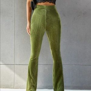 Solid Flare Leg Velvet Pants